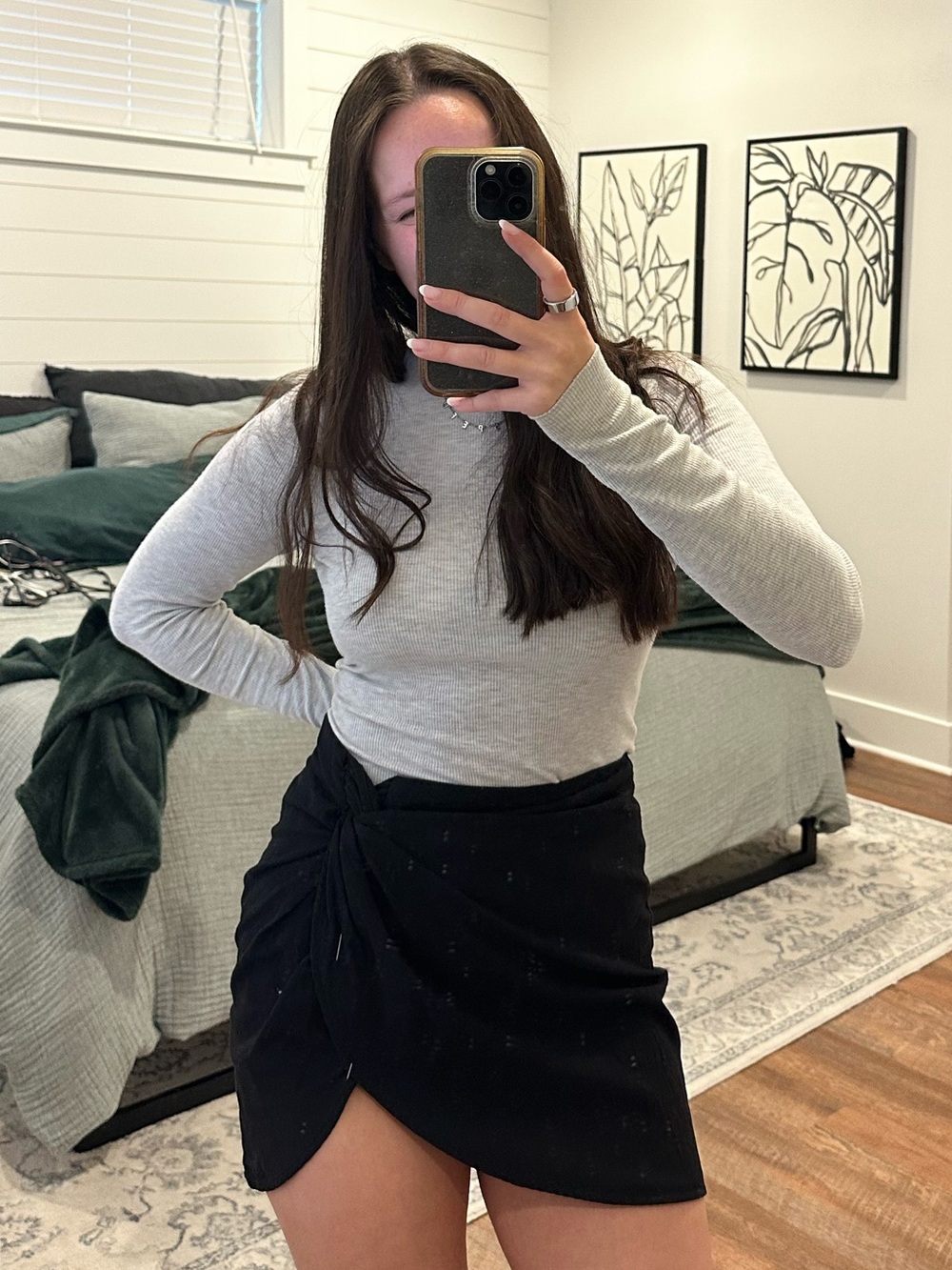White Fox Black Wrap Mini Skirt